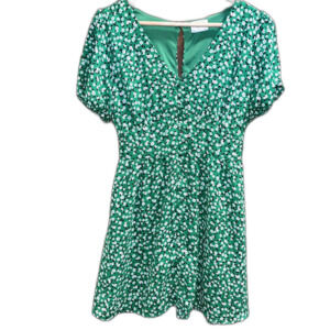 Sienna Sky sz S Green Ditsy Floral Cloth Button V-Neck Flowy Sun Dress Vacation